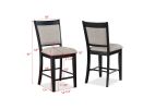 Farmhouse Style 2pc Black Light Gray Counter Height Chair Bar Stool Footrest Upholstered Back Seat Wooden Furniture