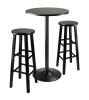 3pc Round Black Pub Table with two 29" Wood Stool Square Legs
