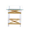 Gold Stainless Steel With Acrylic Frame Clear Glass Top End Table CS-1197-1